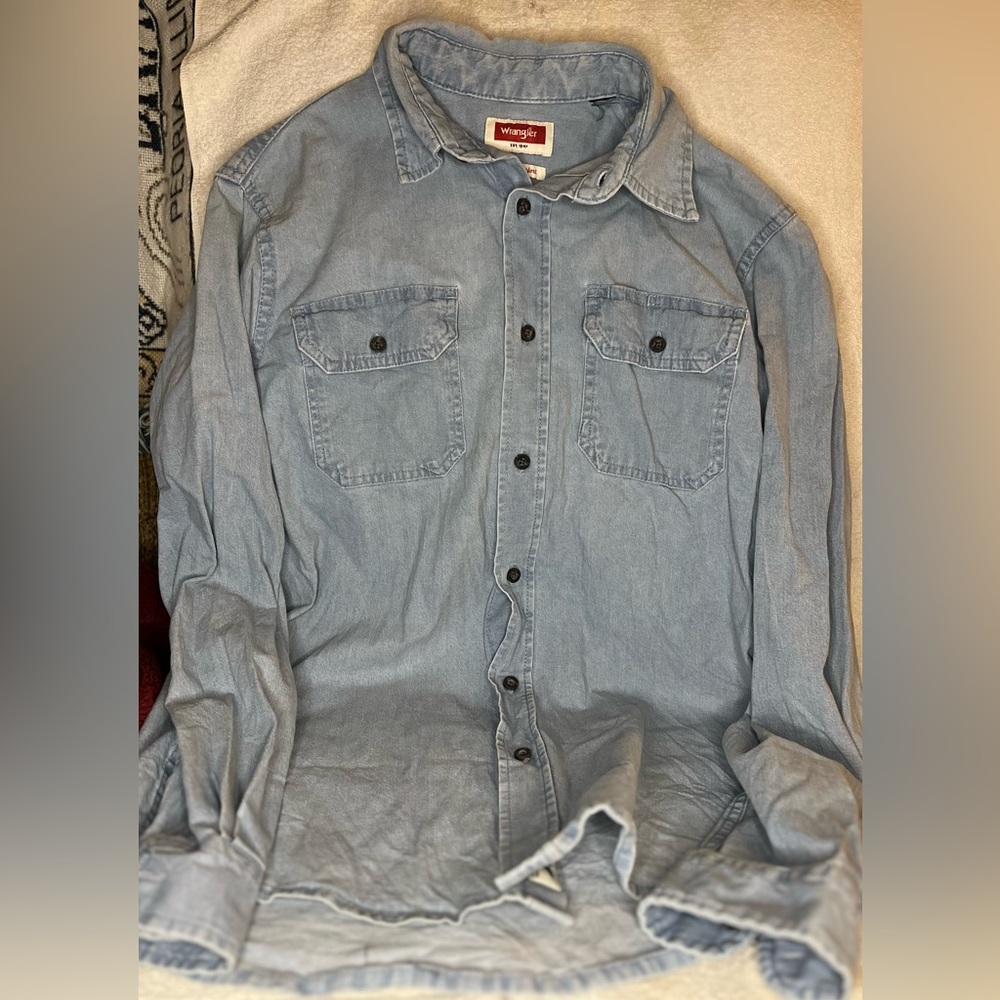 Vintage Wrangler blue denim work shirt button up medium